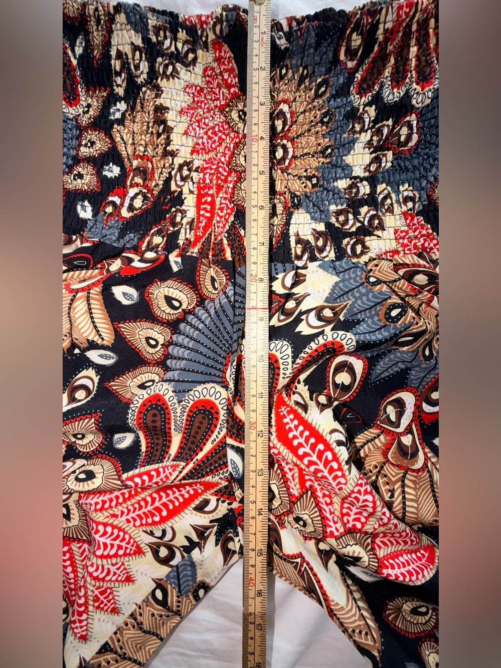 Boho Wide Leg Printed Palazzo Pants - Peacock Floral - Picture 7 of 12